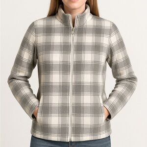 Eddie Bauer Women’s Fleece Lined Zip Front Plaid Gray Zip Up Long Sleeve Small